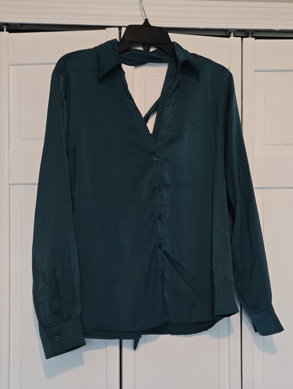 Teal Long-Sleeve Button-Up Blouse